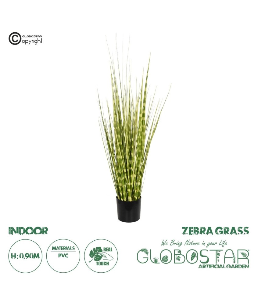 GloboStar® Artificial Garden ZEBRA GRASS 21481 Τεχνητό Διακοσμητικό Φυτό Ζέμπρα Μ30 x Π20 x Υ90cm